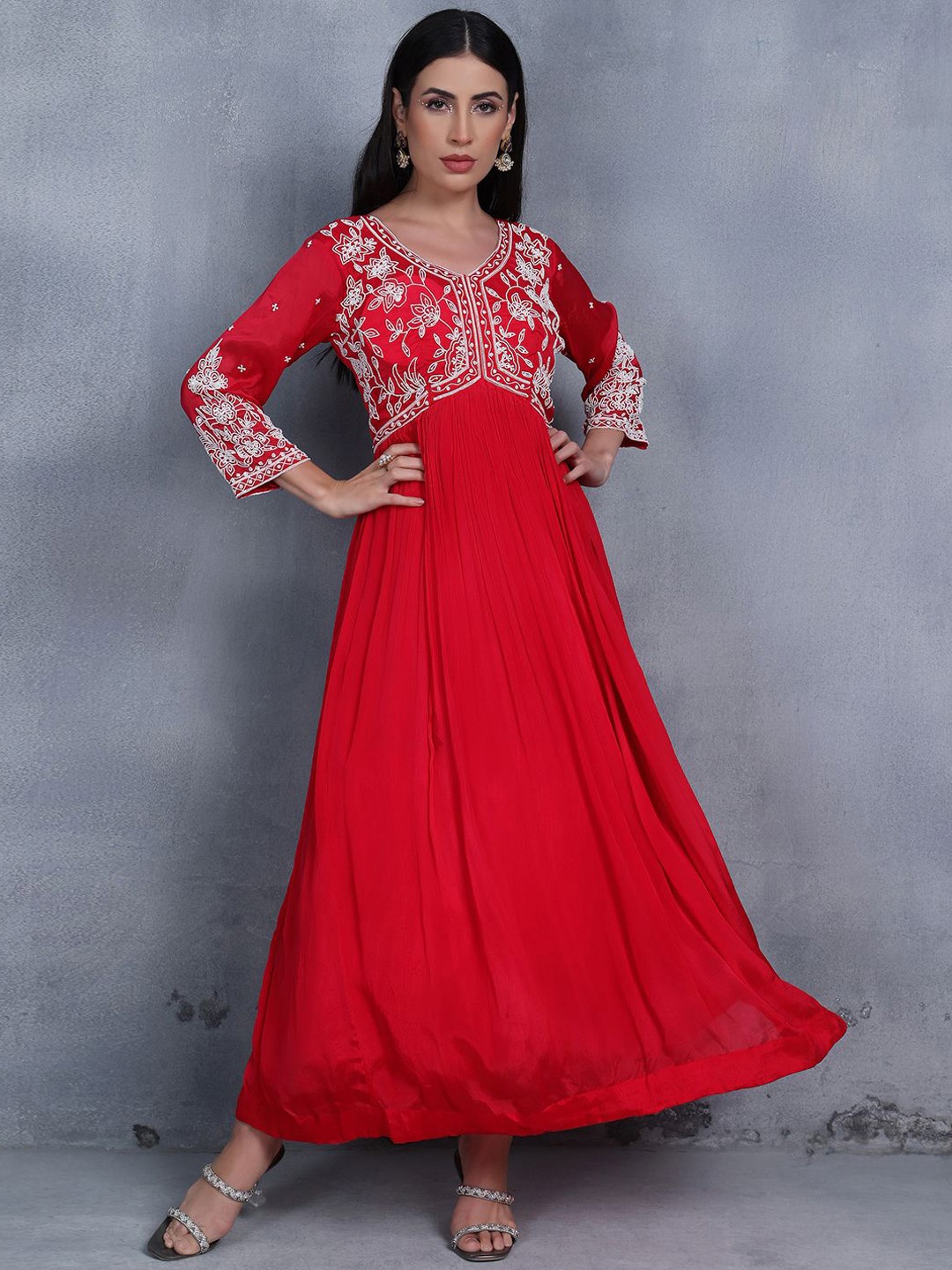 

Rang by Indya Floral Embellished Anarkali Kurta, Pink