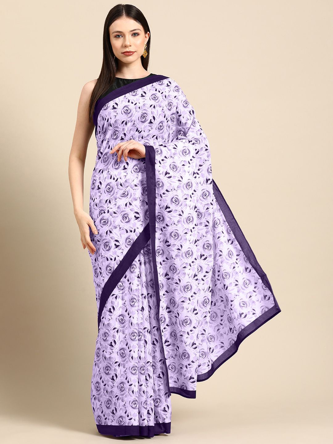 

BUTA BUTI Floral Printed Pure Cotton Saree, Lavender