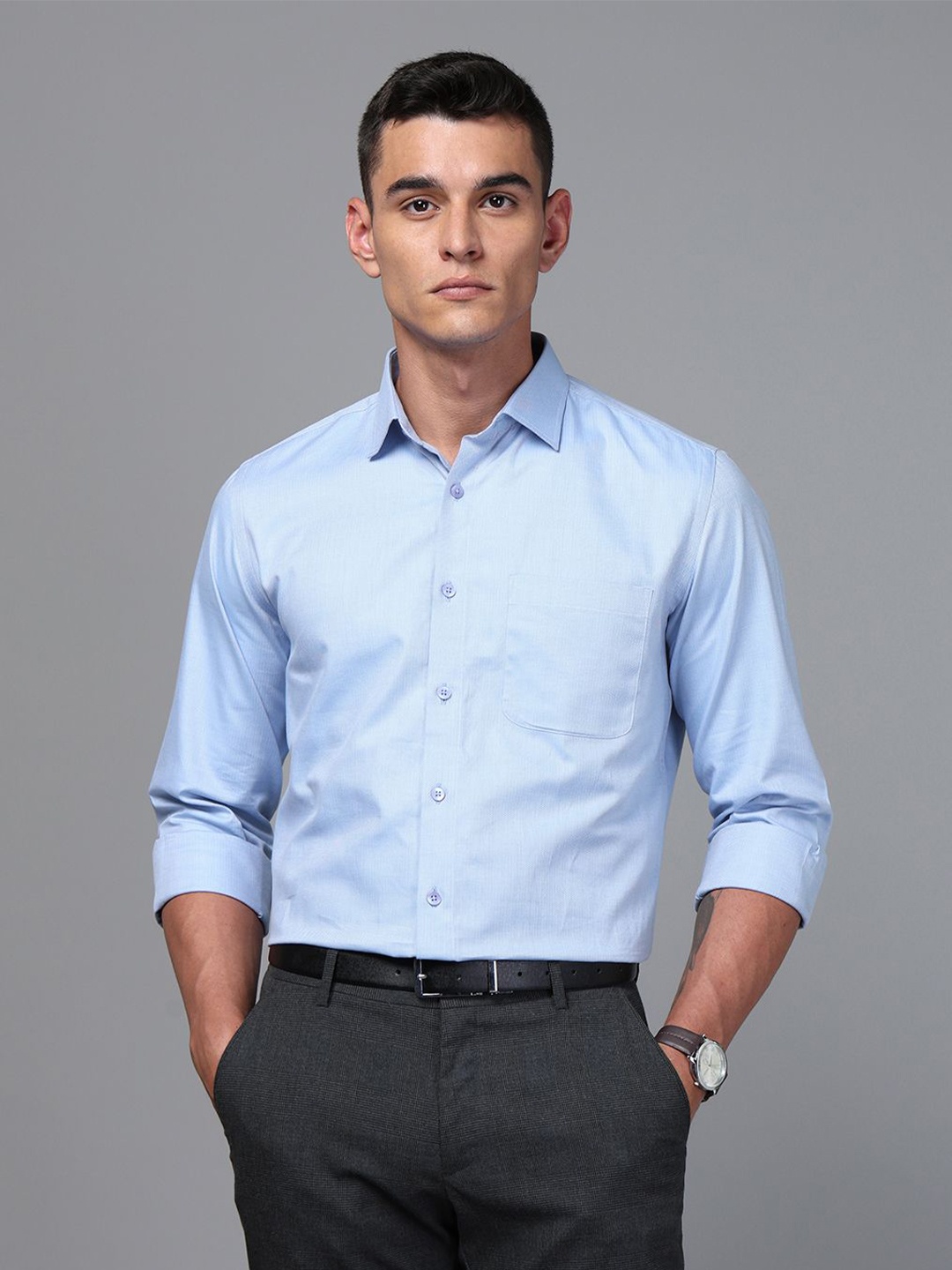 

DON VINO Men Spread Collar Striped Cotton Slim Fit Formal Shirt, Blue