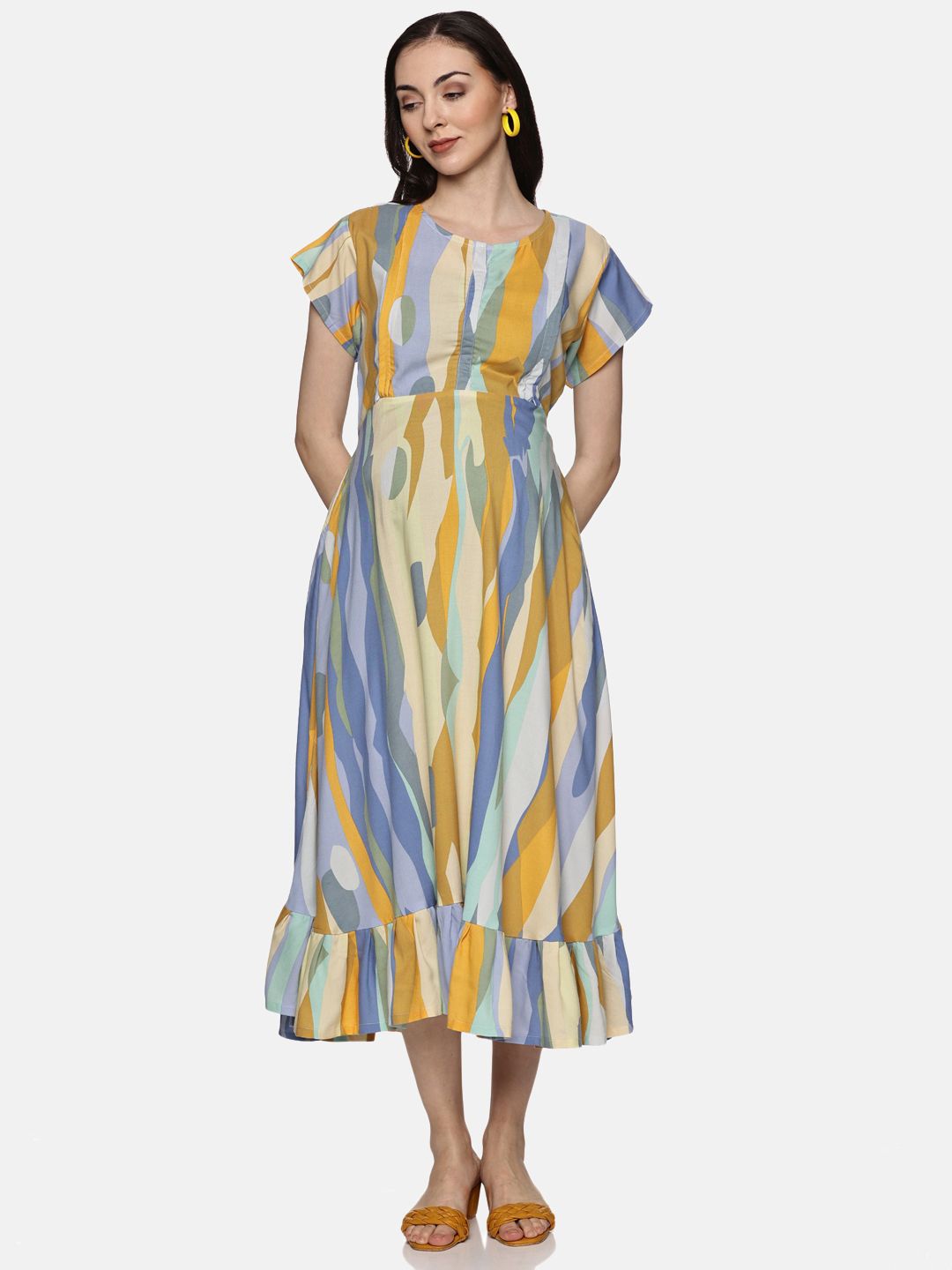 

Nejo Printed Flutter Sleeve Maternity A-Line Dress, Yellow