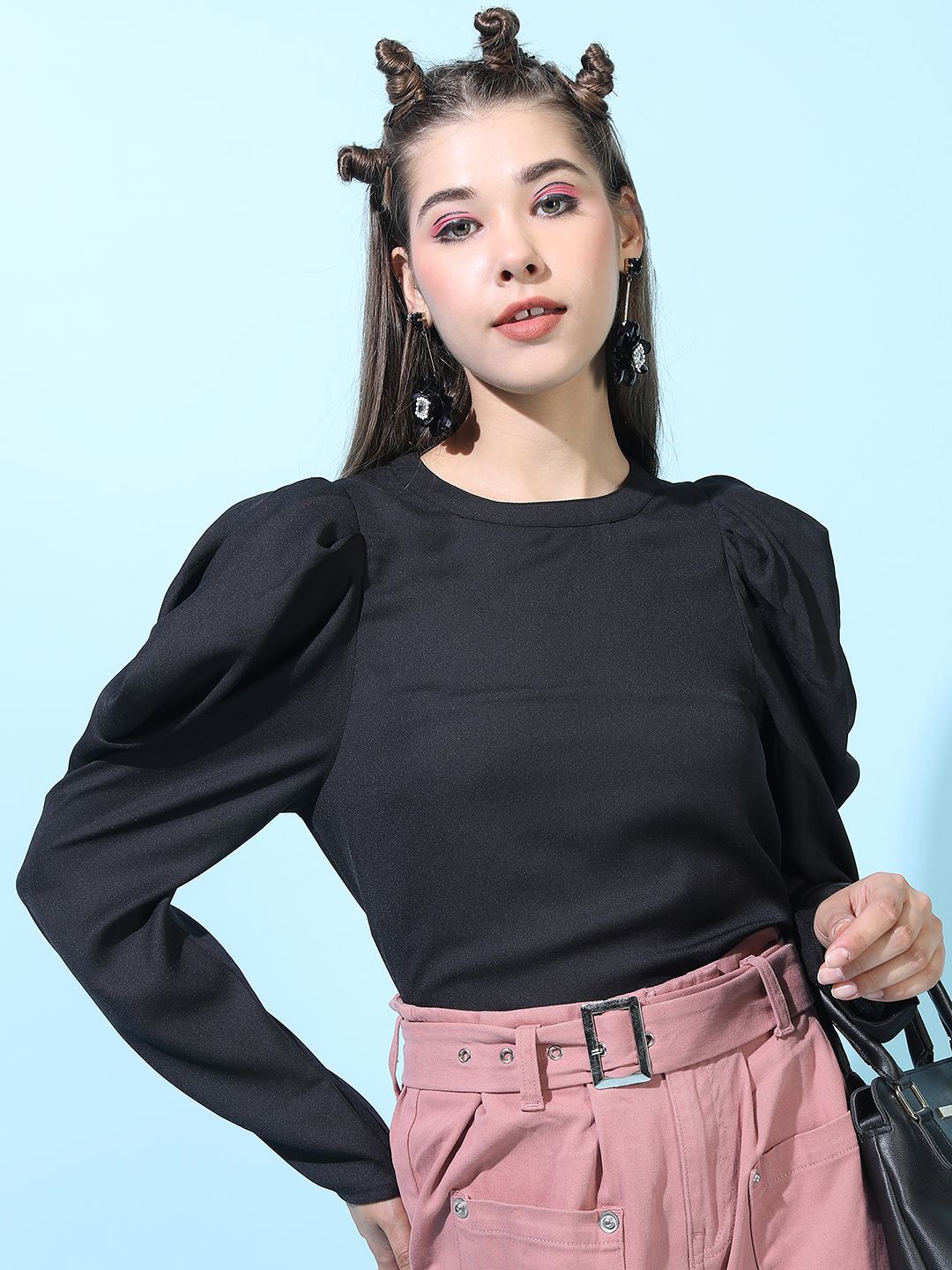

Tokyo Talkies Floral Crepe Top, Black