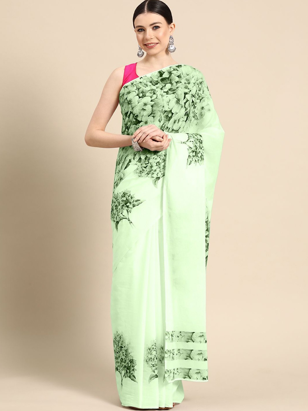 

BUTA BUTI Floral Pure Cotton Saree, Green