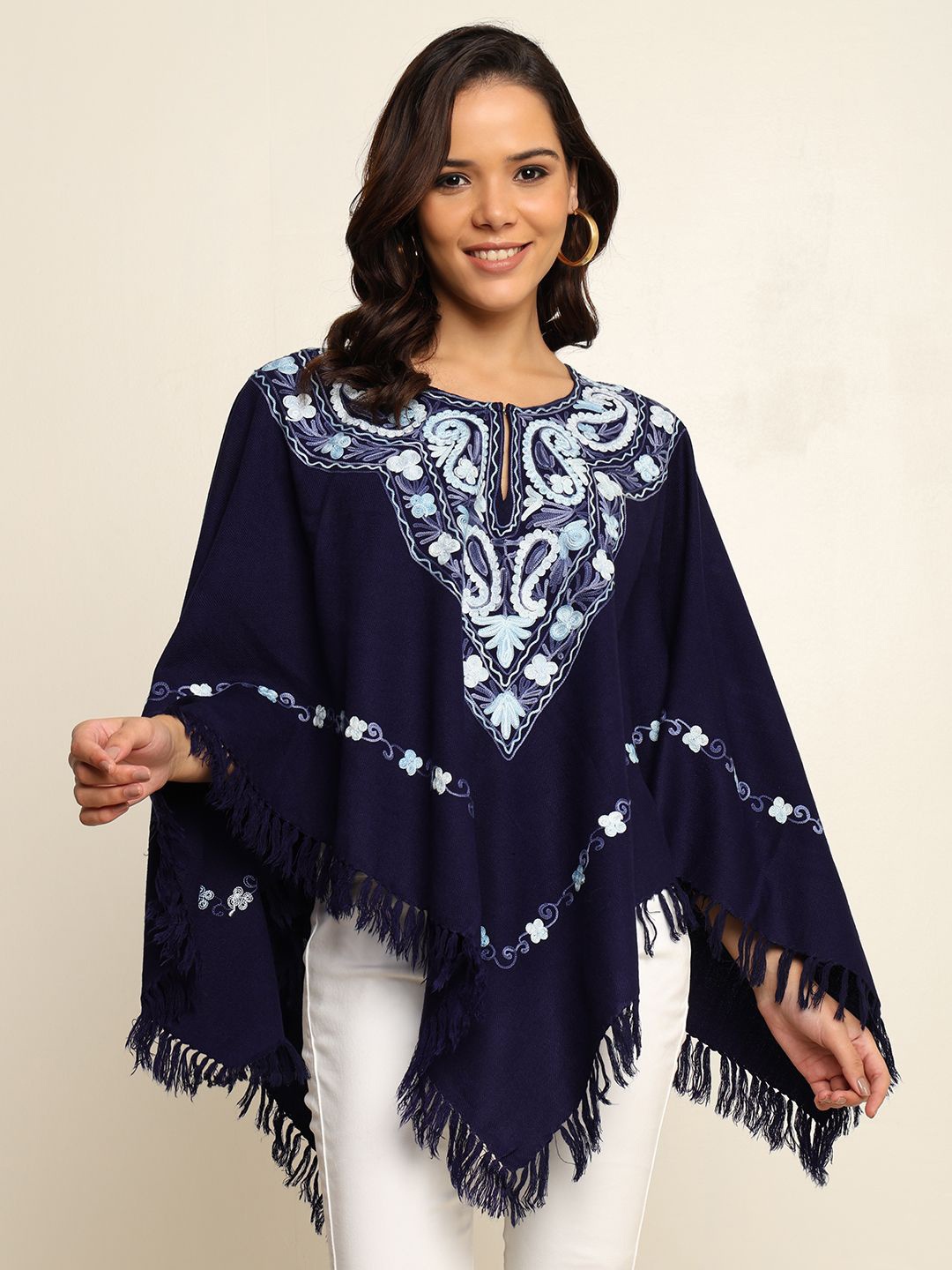 

CRAFTBAZAR Women Embroidered Poncho with Embroidered Detail, Blue