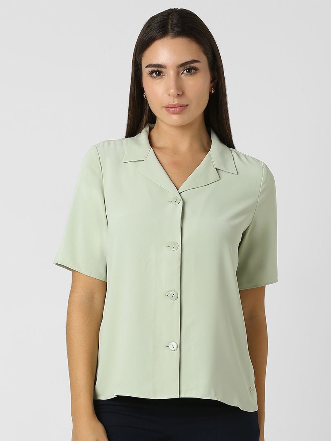 

Van Heusen Woman Women Classic Cuban Collar Solid Formal Shirt, Green