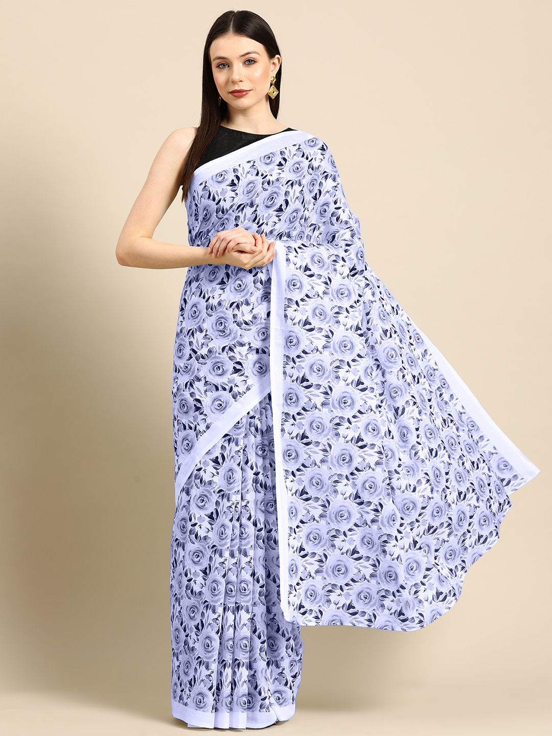 

BUTA BUTI Floral Pure Cotton Printed Saree, Purple