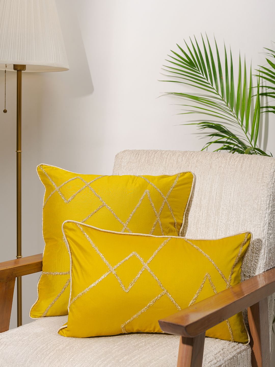 

India Circus by Krsnaa Mehta Mustard & Gold-Toned Geometric Square Cushion Covers