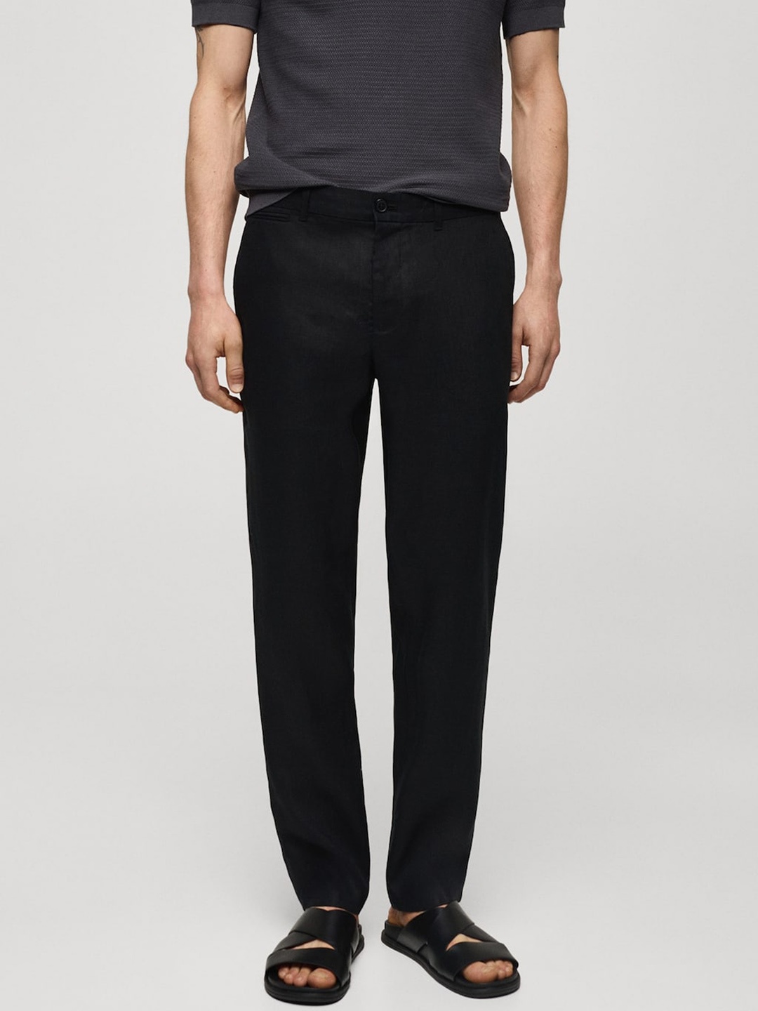 

MANGO MAN Pure Linen Slim Fit Trousers, Black