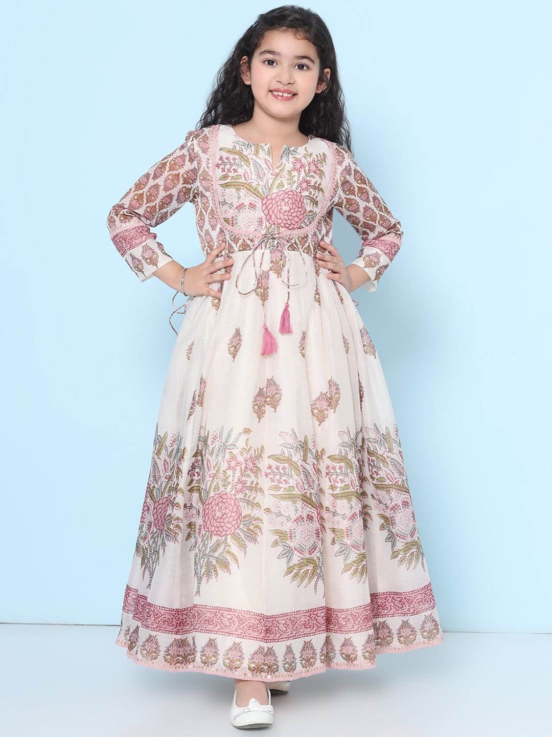 

Bitiya by Bhama Floral Printed Keyhole Neck Fit & Flare Maxi Dress, Off white