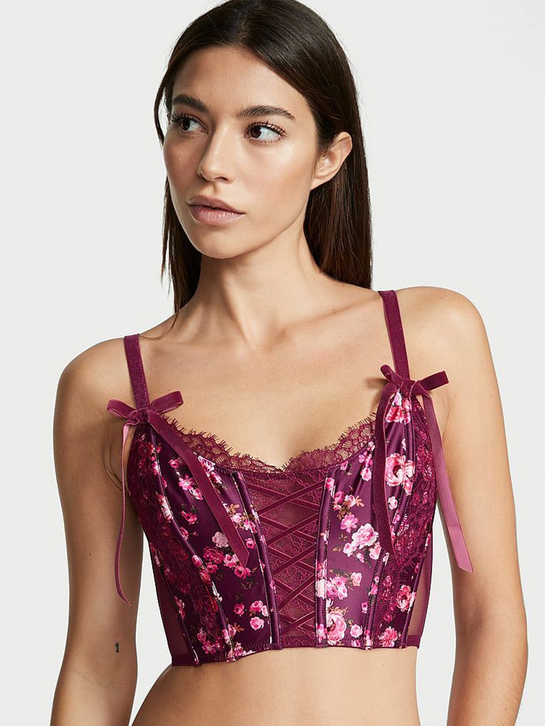 

Victoria's Secret Floral Printed Medium Coverage Bralette Bra With All Day Comfort, Burgundy
