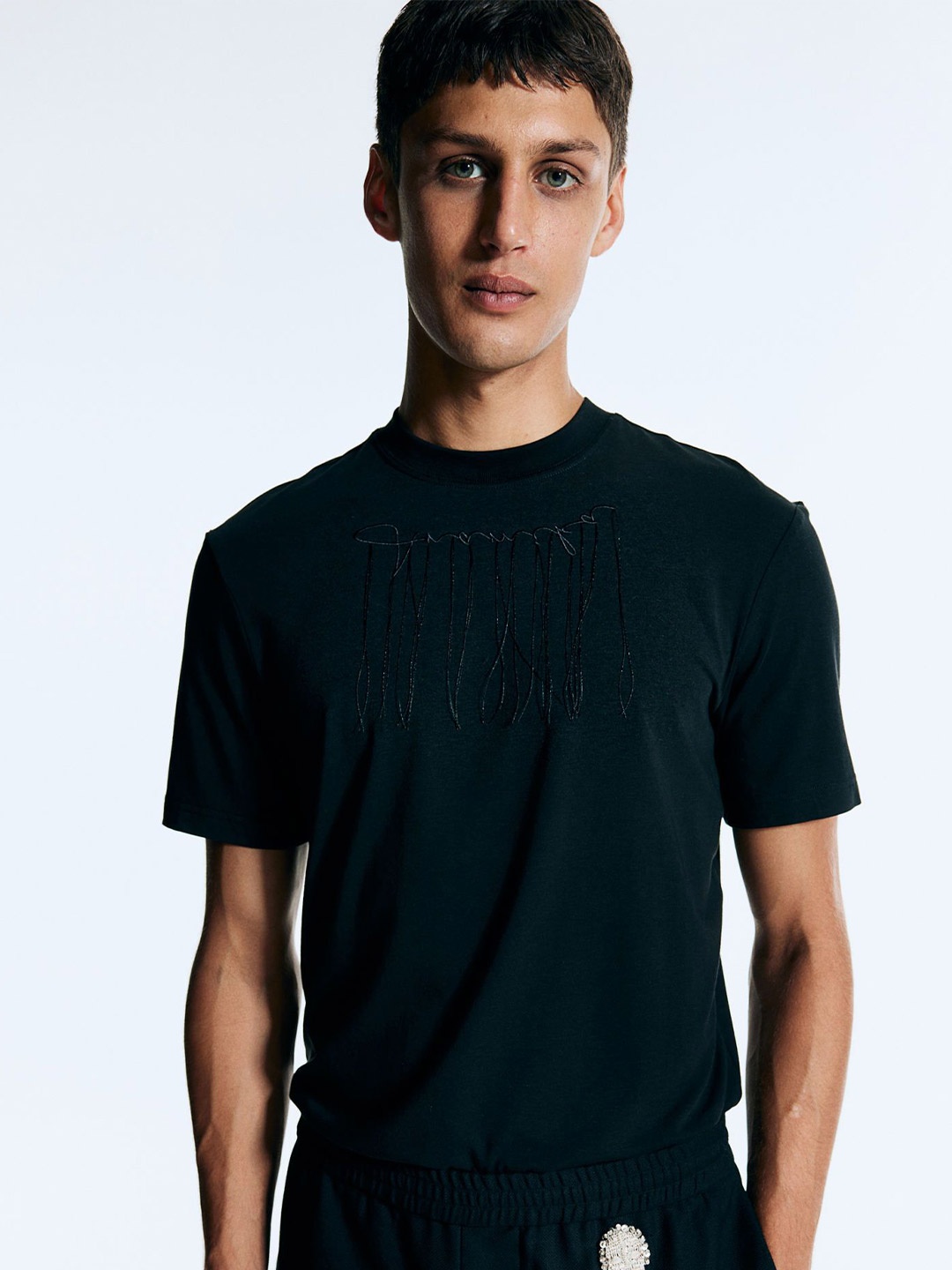 

H&M Embroidered T-shirt, Black