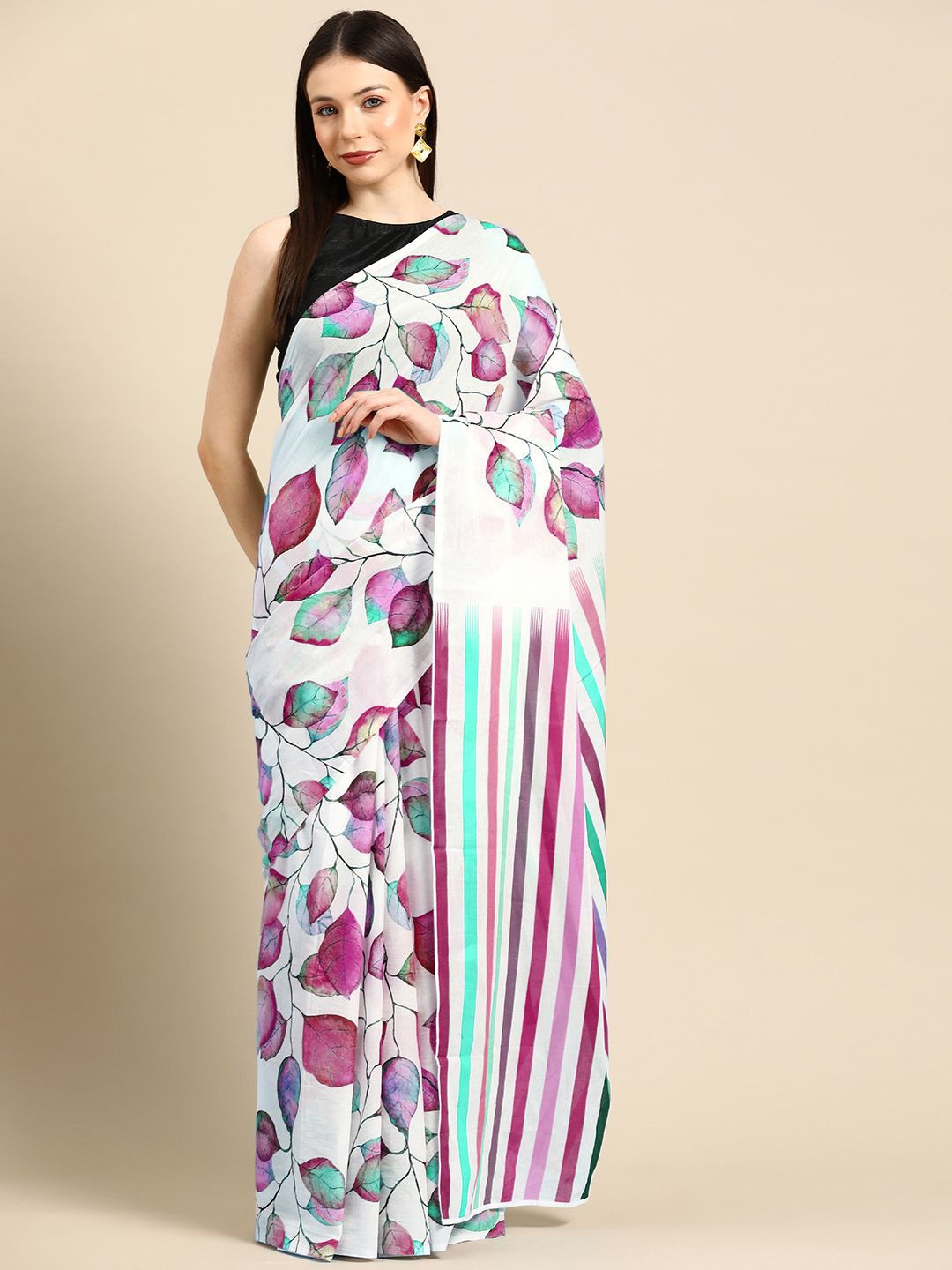 

BUTA BUTI Women Floral Printed Pure Cotton Saree, White