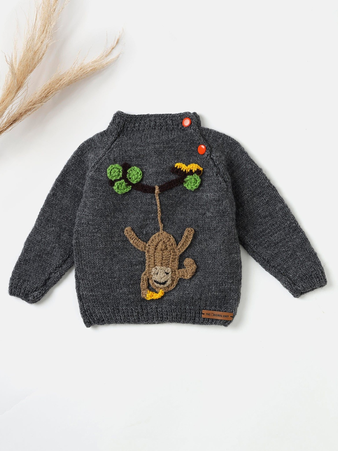 

The Original Knit Unisex Kids Embroidered Pullover with Embroidered Detail, Grey