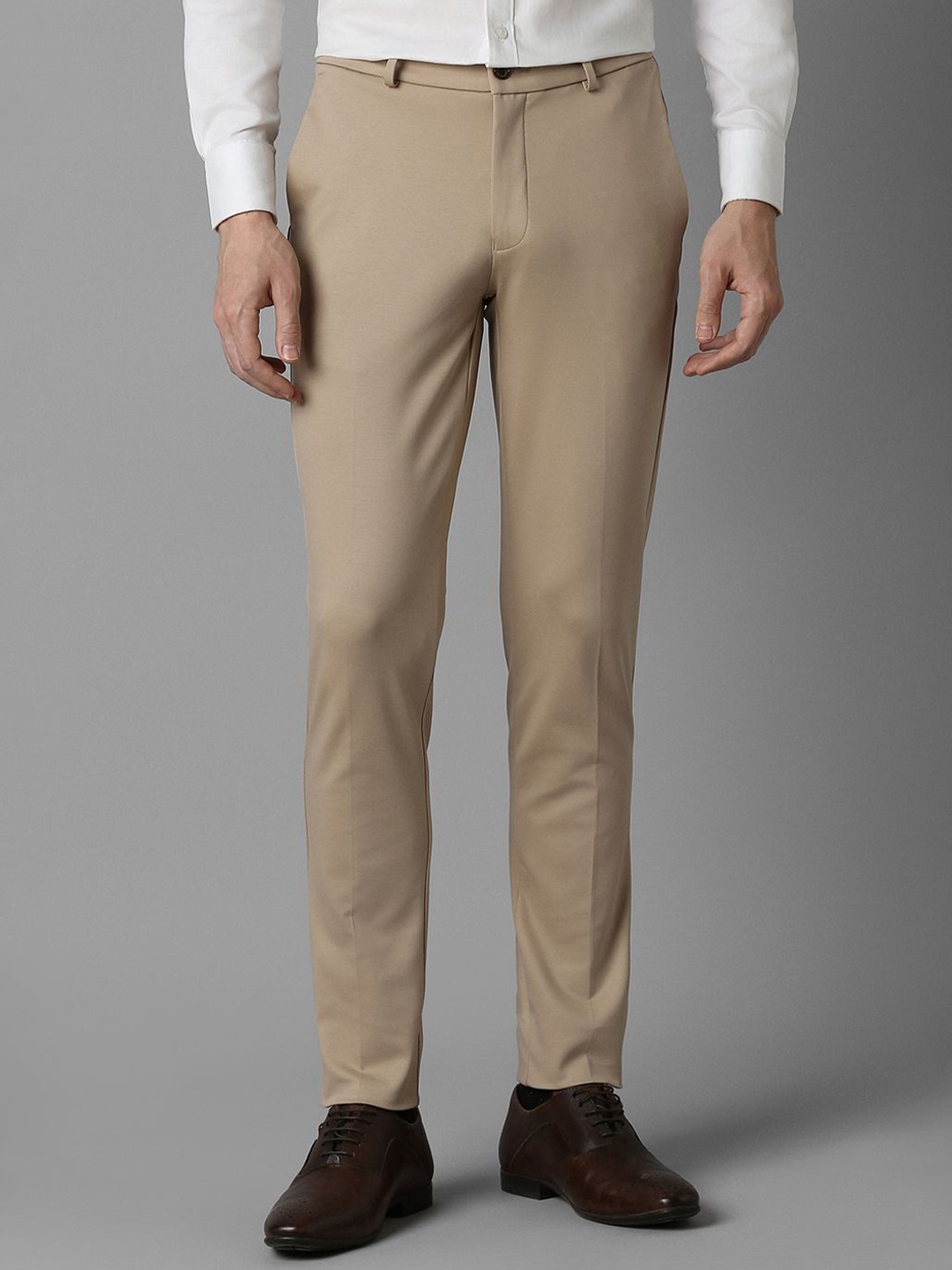 

Louis Philippe Men Slim Fit Cotton Formal Trousers, Beige