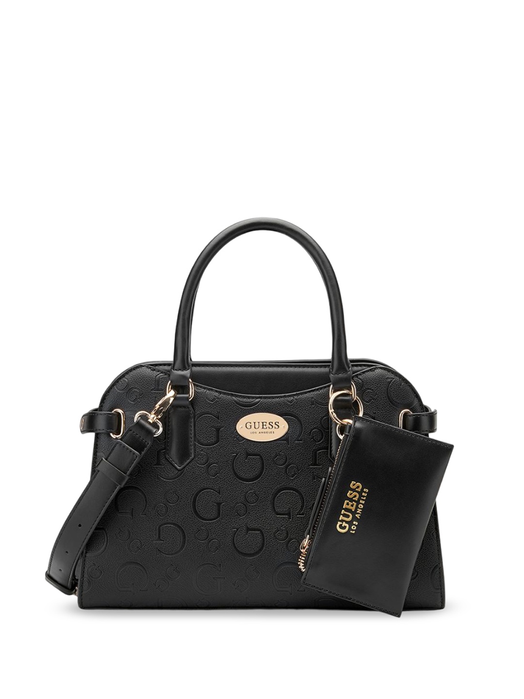 

GUESS Geometric Printed PU Structured Satchel, Black