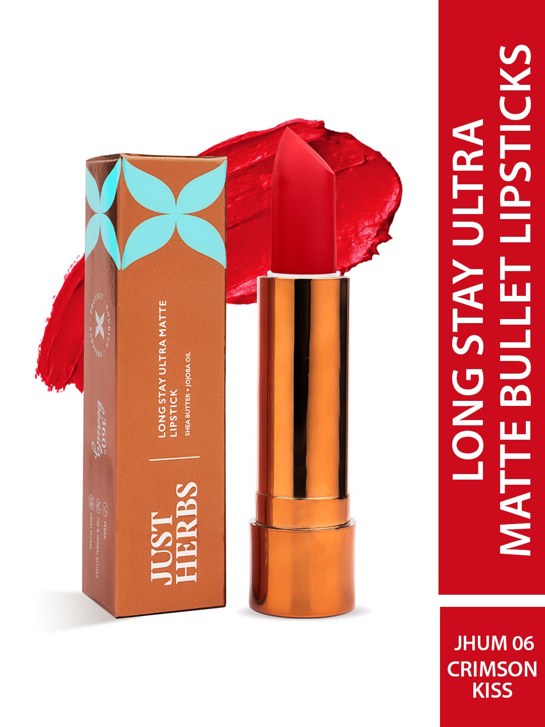 

Just Herbs Long Stay Ultra Matte Lipstick with Shea Butter 4g - Crimson Kiss 06, Red