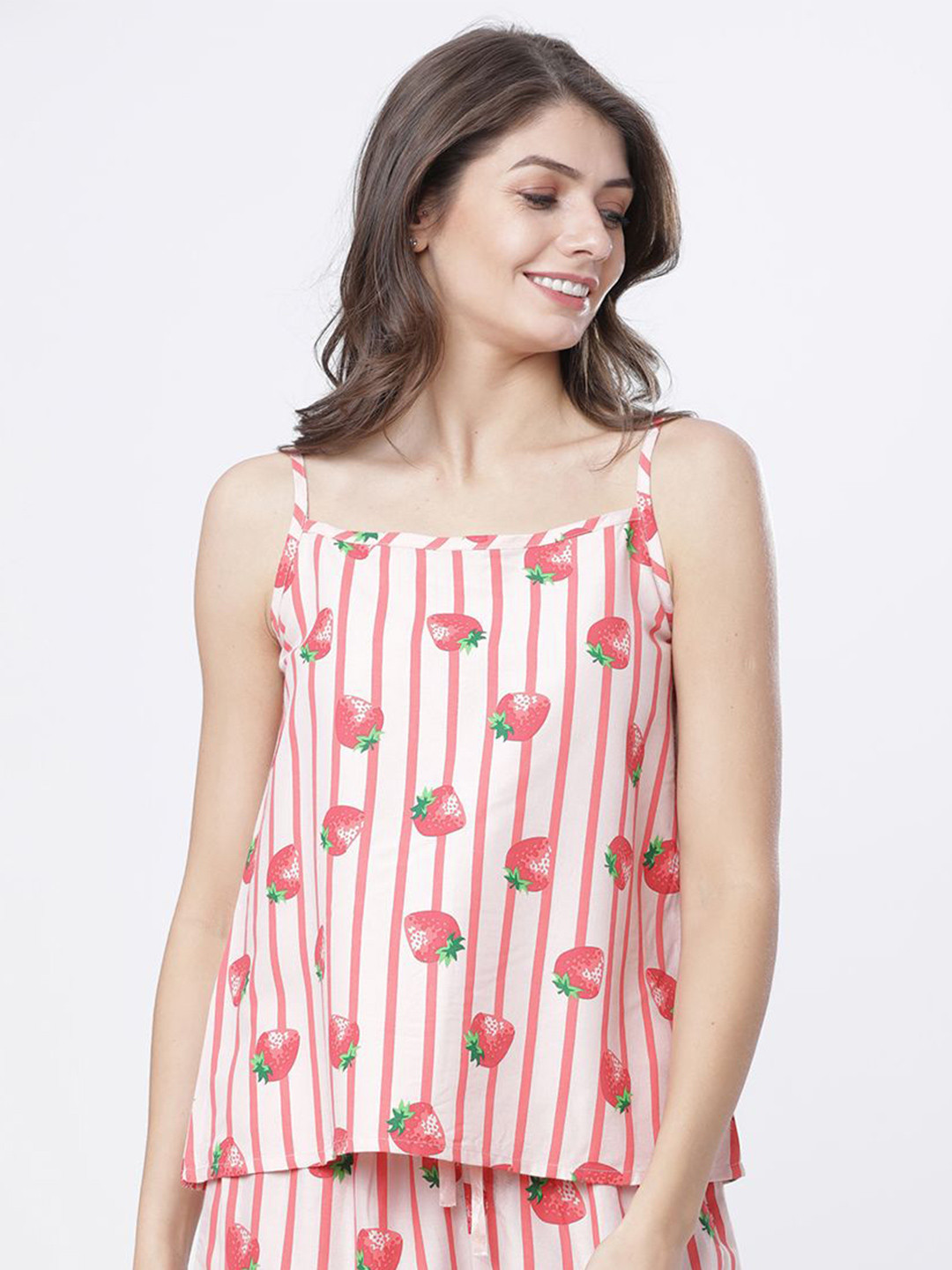 

Tokyo Talkies Women Vertical Striped Shoulder Straps Top, Peach