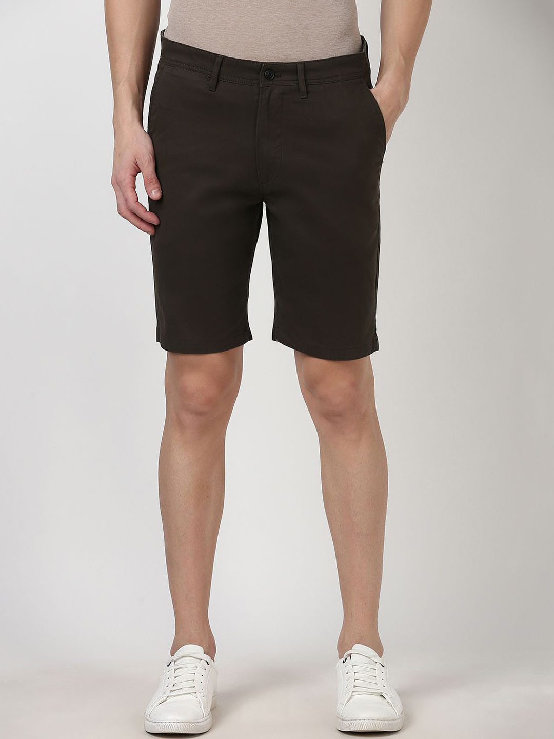 

Peter England Men Solid Shorts, Brown