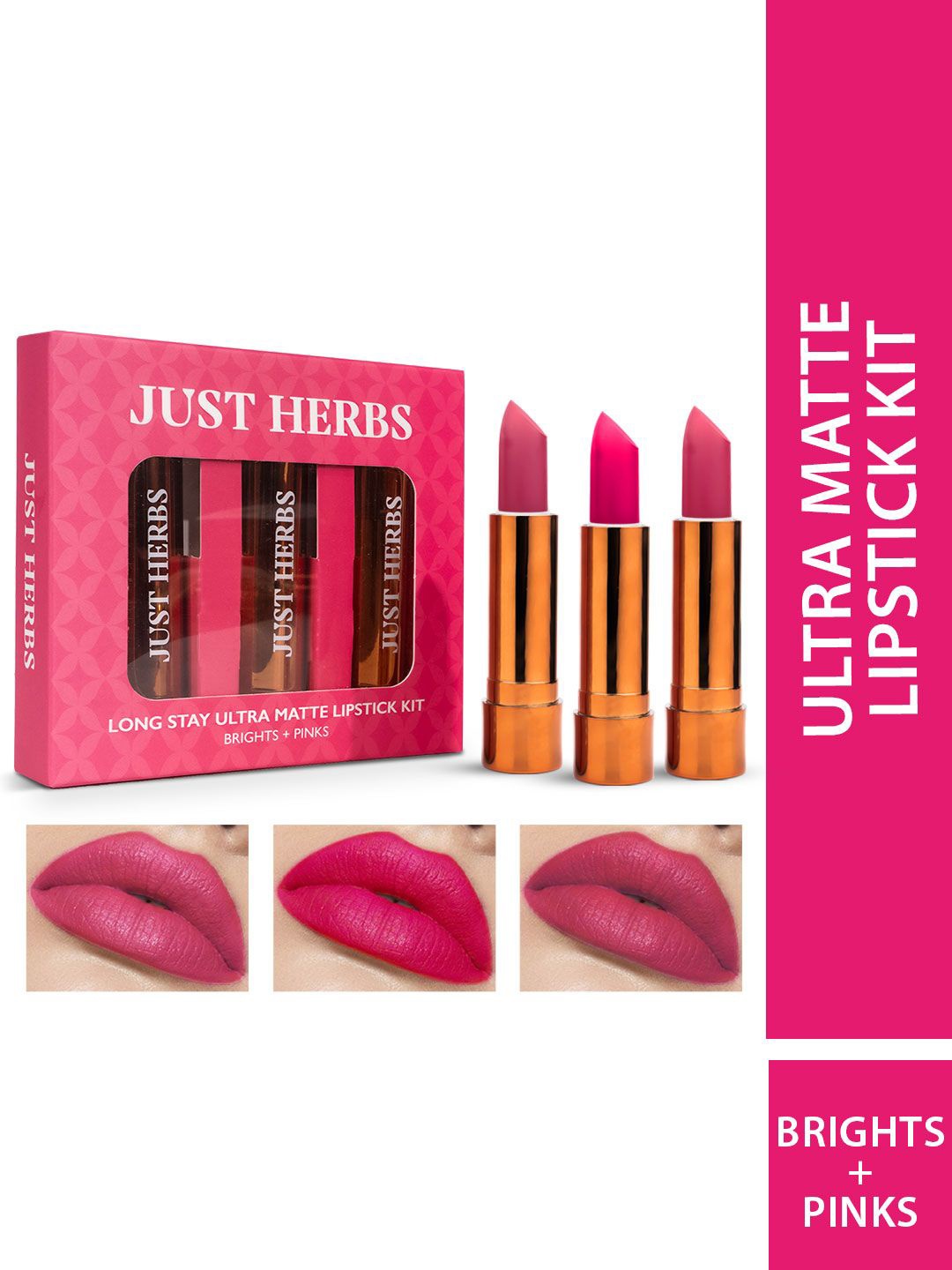 

Just Herbs Long Stay Ultra Matte Lipstick Combo - Brights & Pinks, Pink