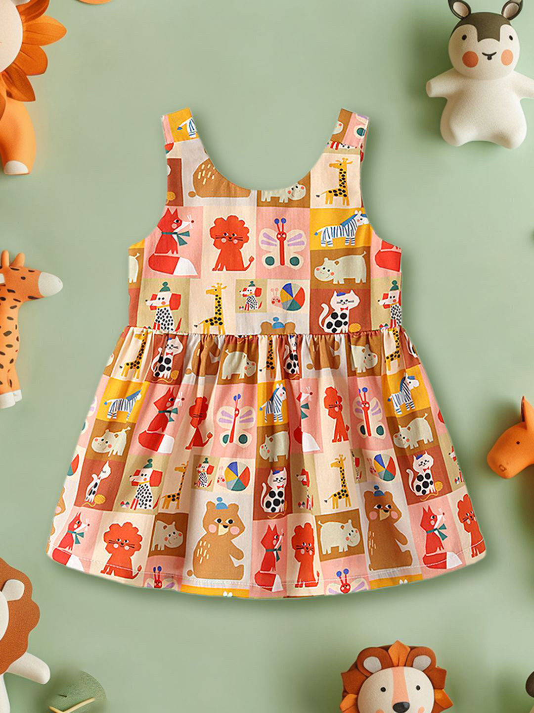 

INCLUD Girls Printed Fit & Flare Dress, Beige