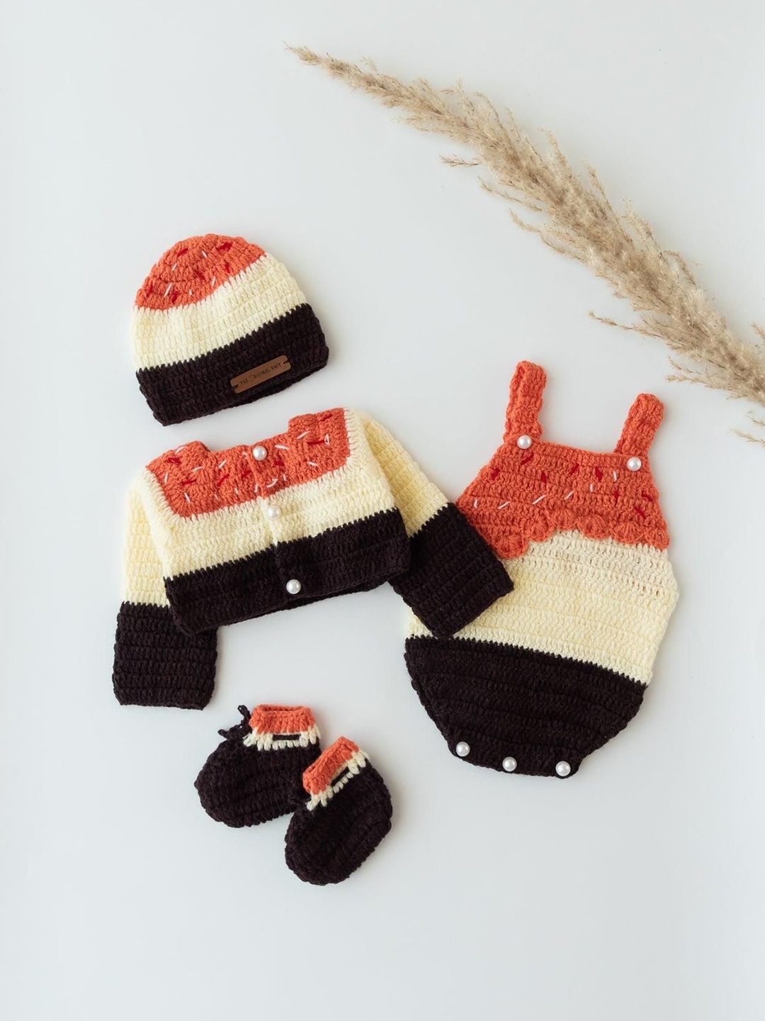 

The Original Knit Infants 4-Pcs Autumn Blossom Acrylic Baby Apparel Set, Orange