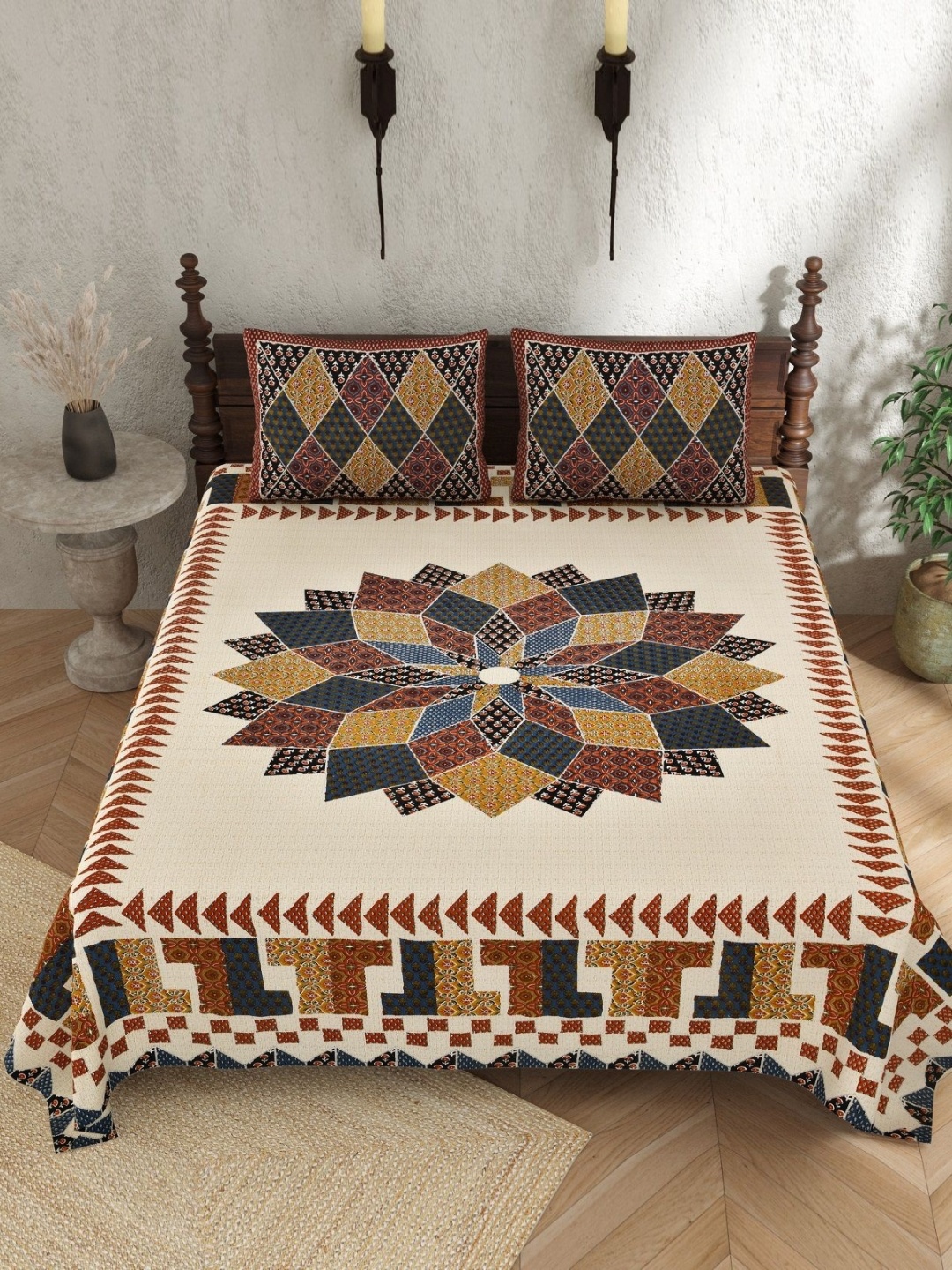 

Texstylers Multicoloured 140 TC Queen Bedsheet with 2 Pillow Covers, Multi