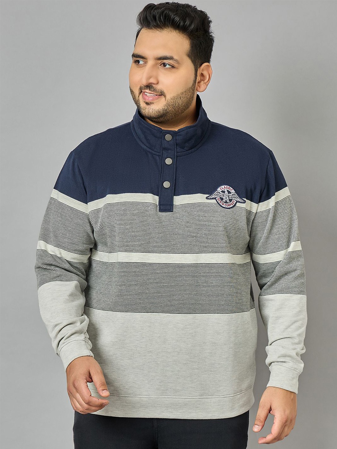 

AUSTIVO Men Plus Size Striped Sweatshirt, Navy blue