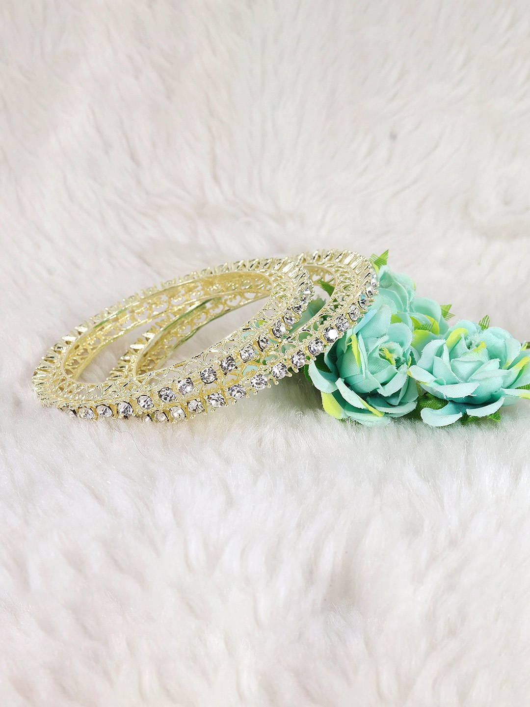 

NMII Set Of 2 Gold-Plated CZ-Studded Bangles