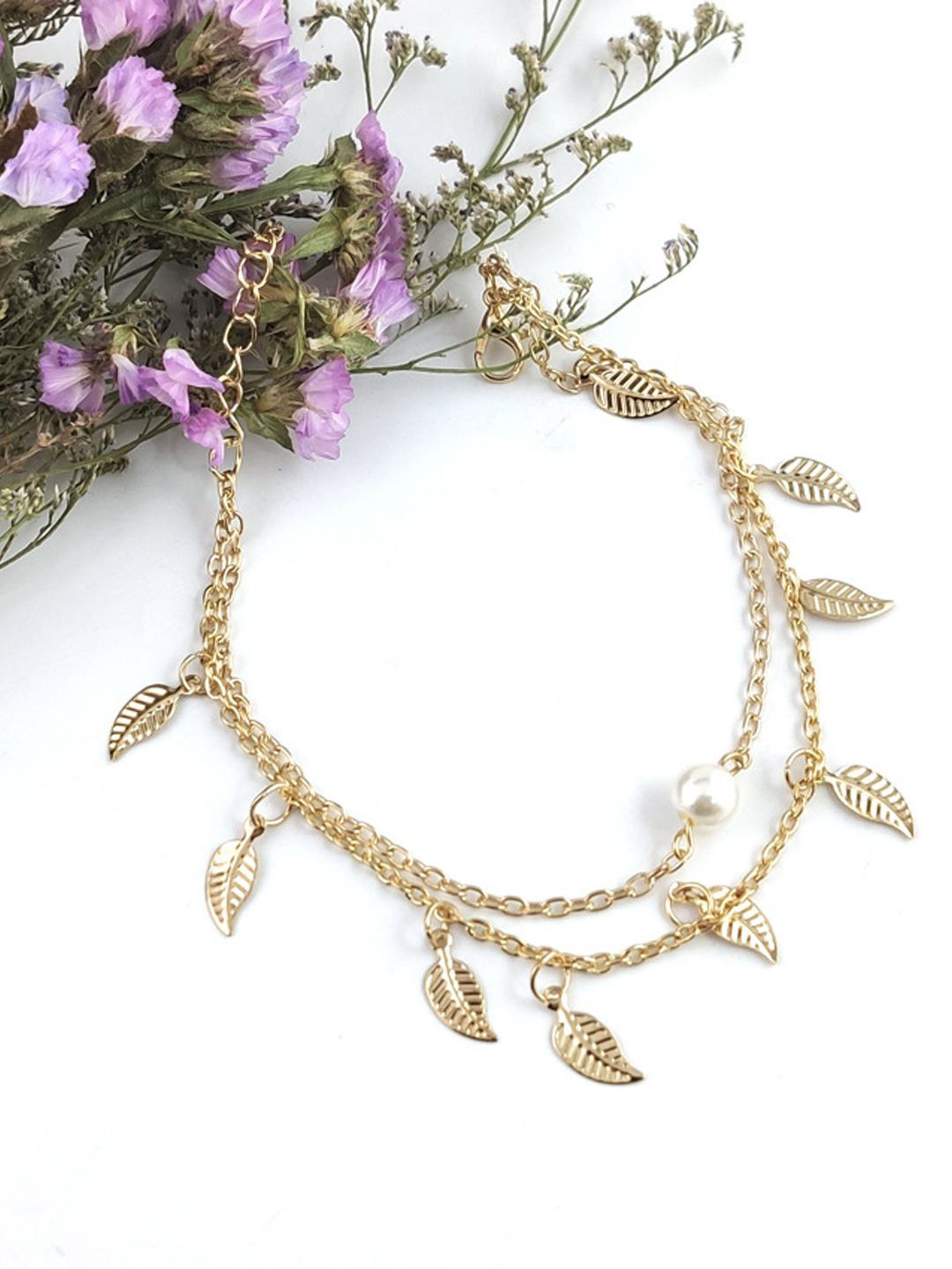 

Krelin Gold-Plated Leaf Pearls Multi Layer Anklet