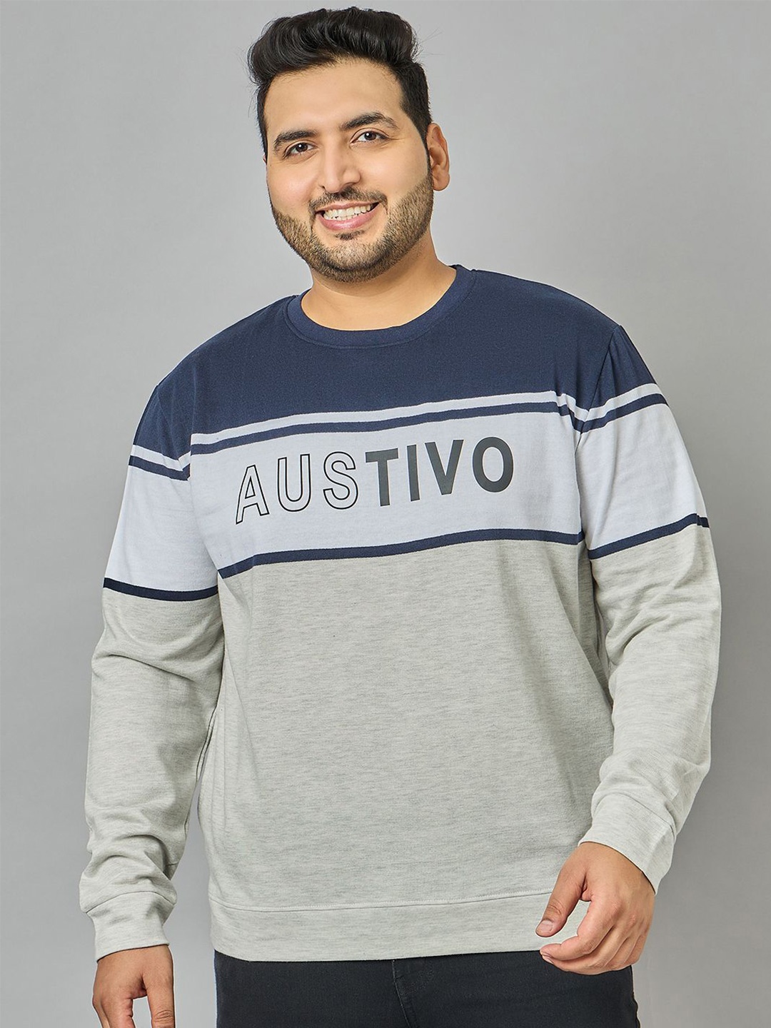 

AUSTIVO Men Plus Size Striped Sweatshirt, Navy blue