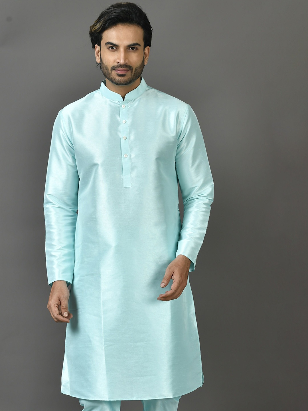 

Sayisha Mandarin Collar Long Sleeves Silk Straight kurta, Blue