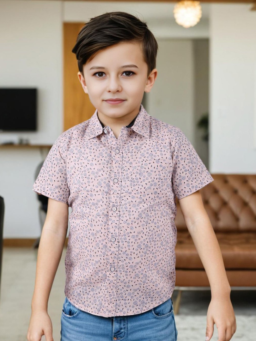 

INCLUD Boys Spread Collar Floral Printed Casual Shirt, Purple