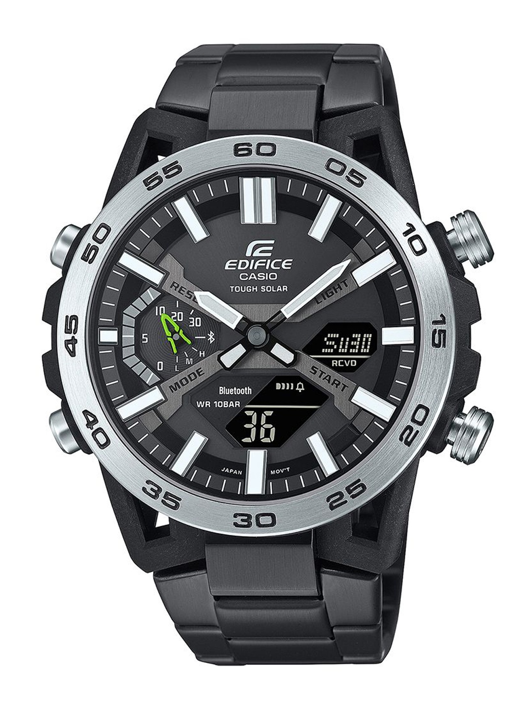 

CASIO Men Dial & Stainless Steel Cuff Straps Analogue and Digital Chronograph Solar Powered Watch ED609, Black