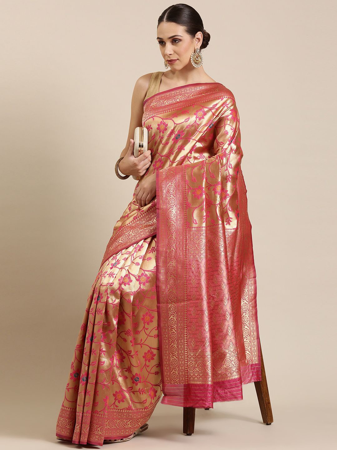 

KIMISHA Floral Zari Saree, Pink