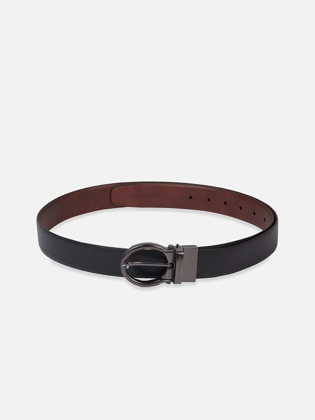 

Peter England Men Textured Tang Closure Leather Reversible Formal Belt, Brown