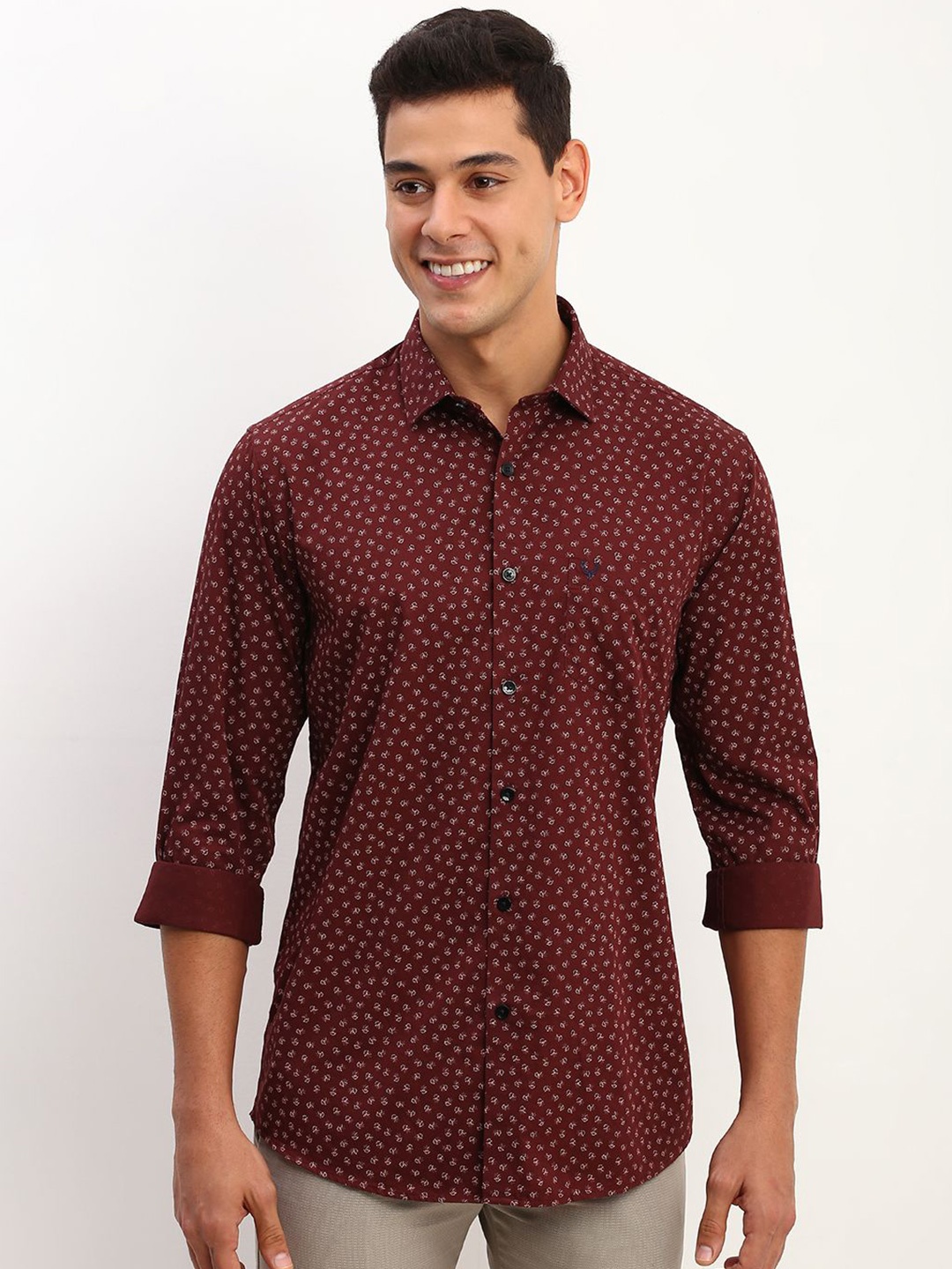 

Allen Solly Men Spread Collar Floral Printed Cotton Slim Fit Casual Shirt, Maroon