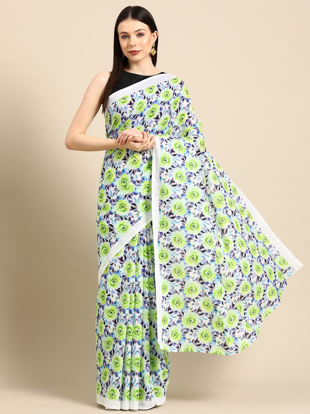 

BUTA BUTI Women Floral Printed Pure Cotton Saree, Green