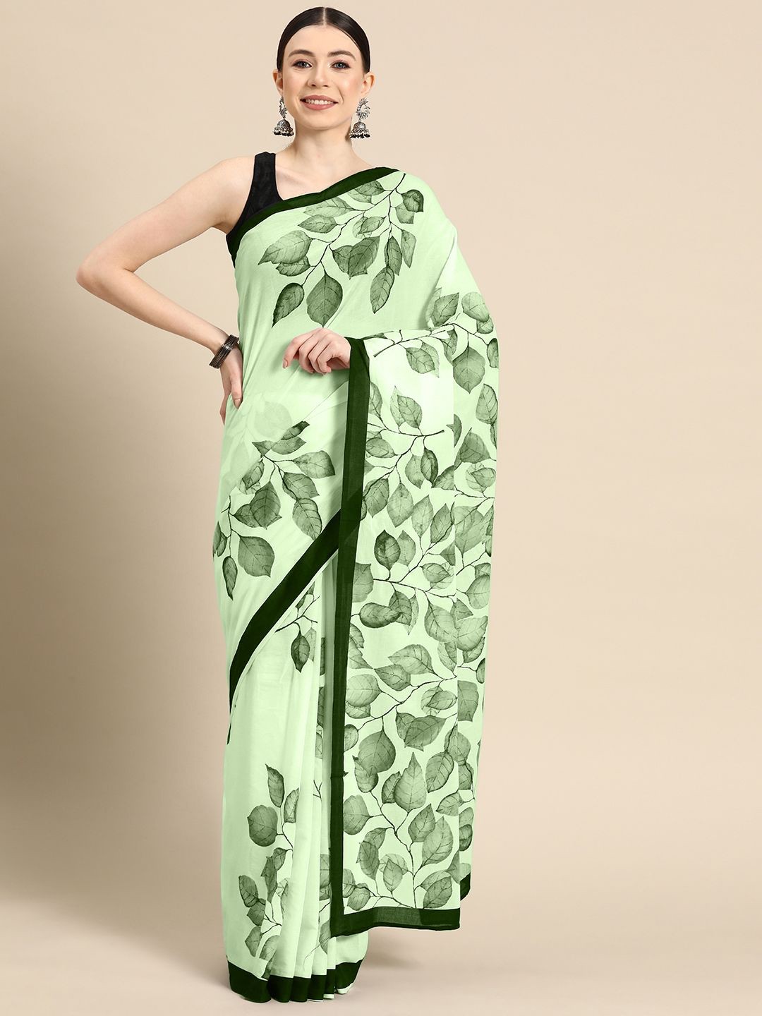 

BUTA BUTI Floral Printed Pure Cotton Saree, Green
