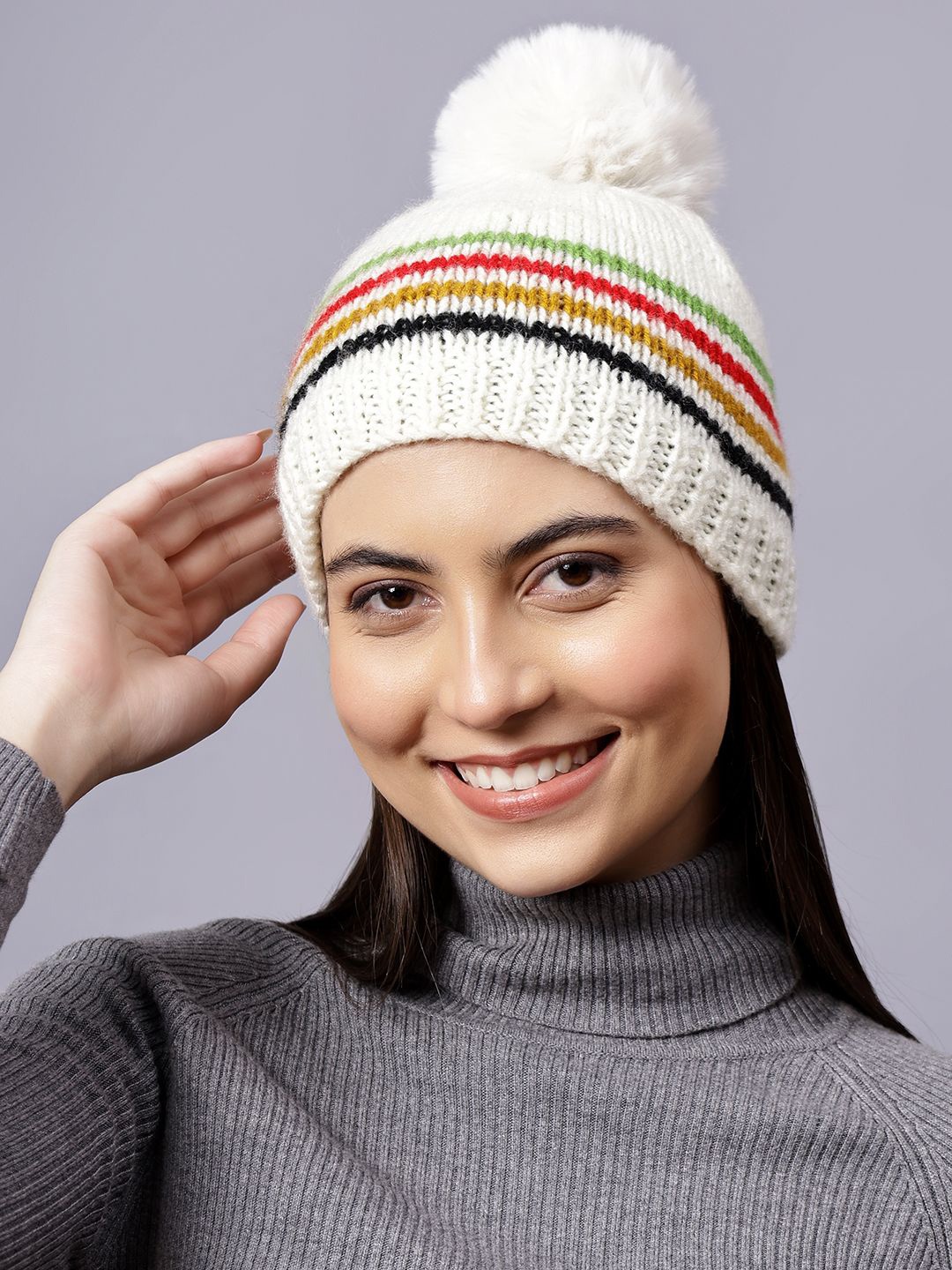 

Velvery Women Self Design Beanie, White