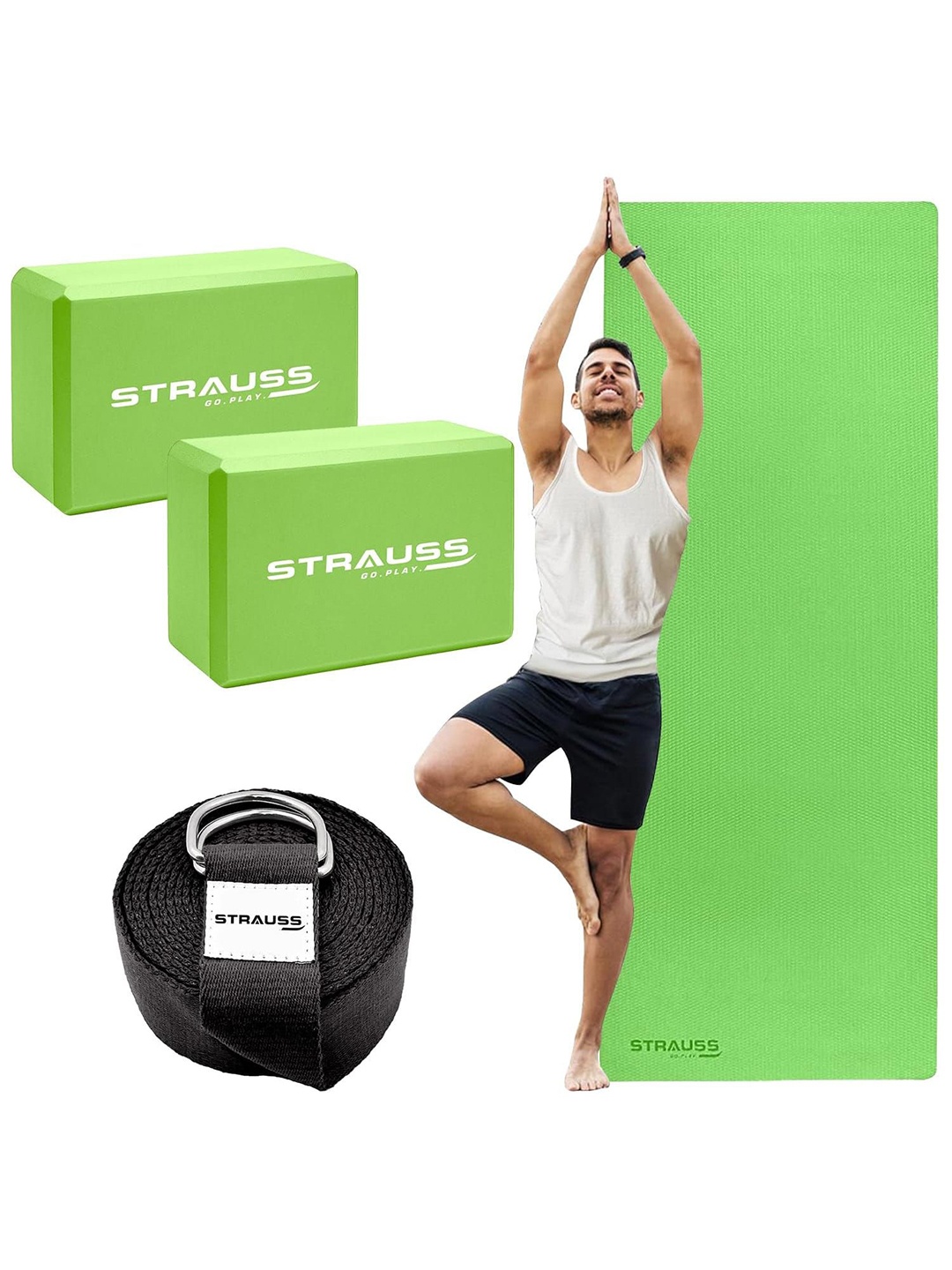 

STRAUSS Set Of 4 Rectangular Anti-Skid Yoga Mat, Green