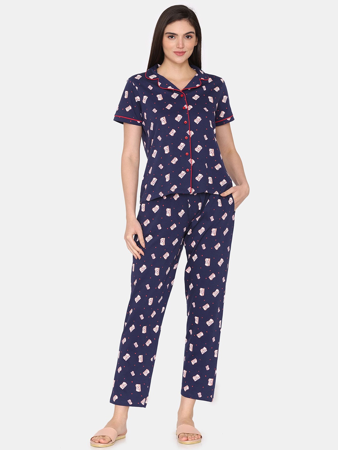 

Zivame Women pure cotton Printed Night suit, Blue