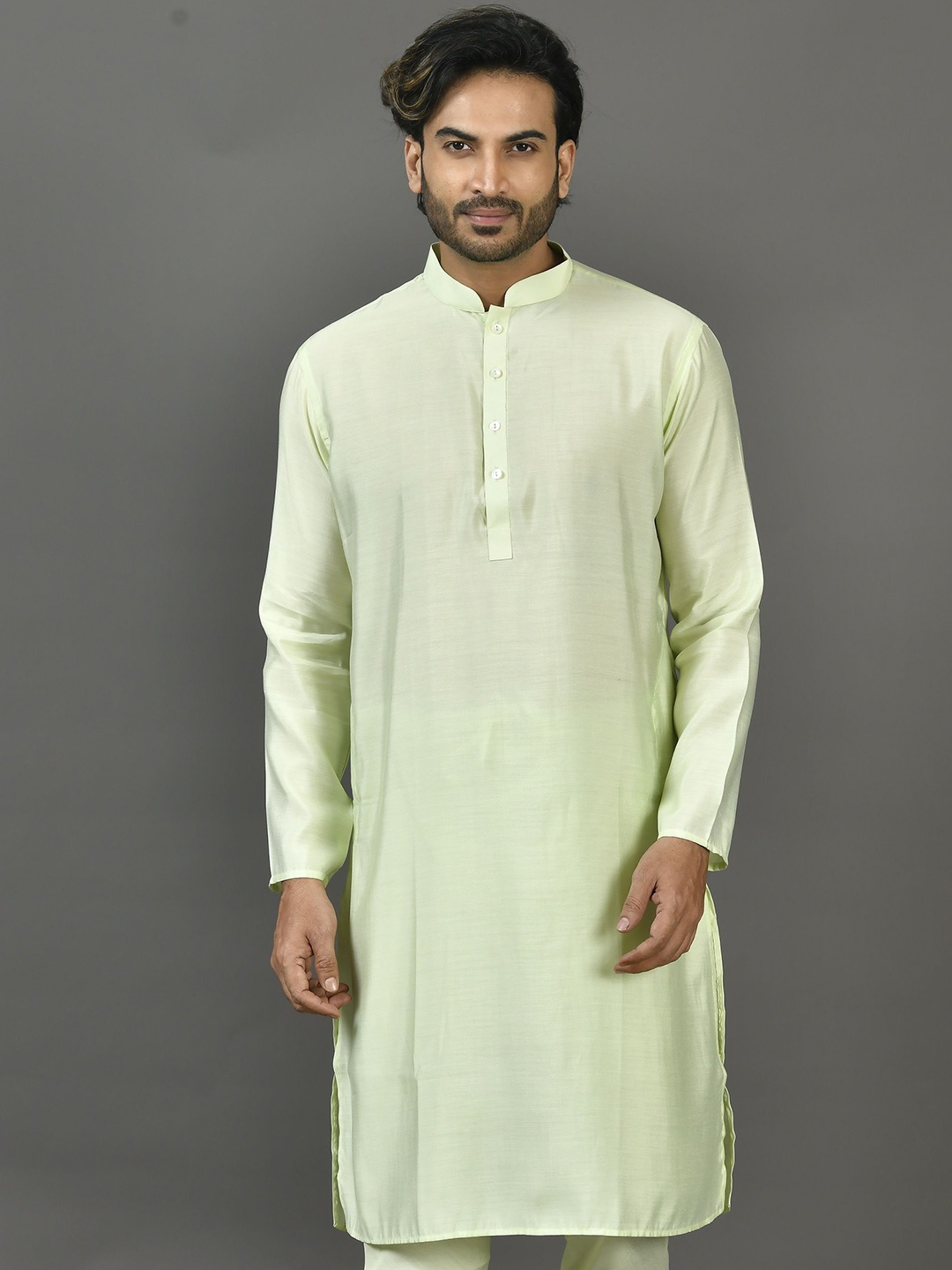 

Sayisha Mandarin Collar Long Sleeves Cotton Straight kurta, Lime green
