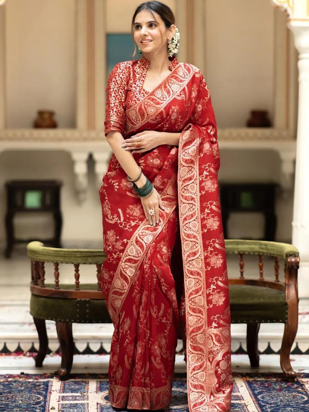 

Marziyaa Woven Design Zari Banarasi Saree, Red