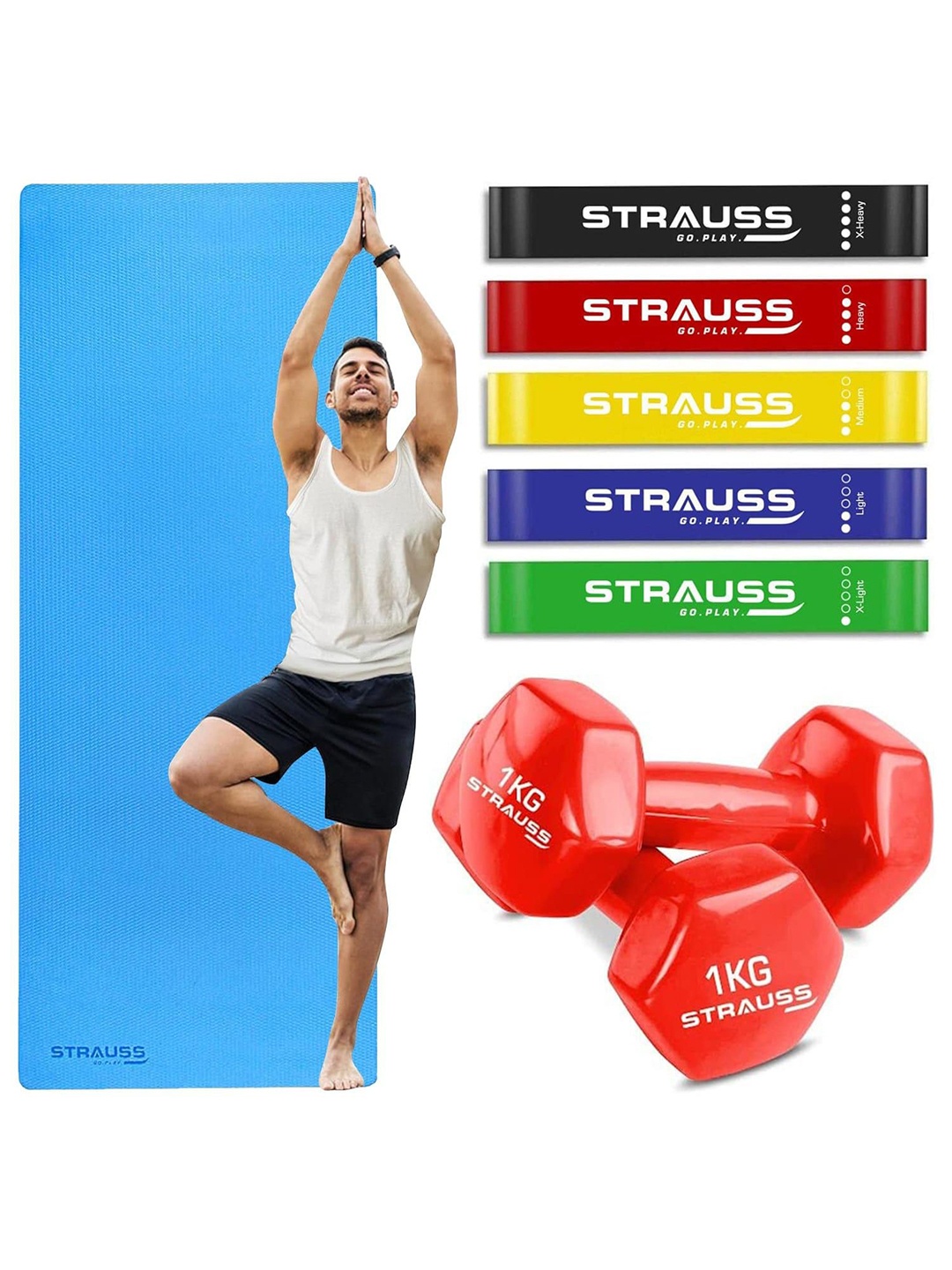 

STRAUSS Set of 8 Yoga Combo Kit, Blue