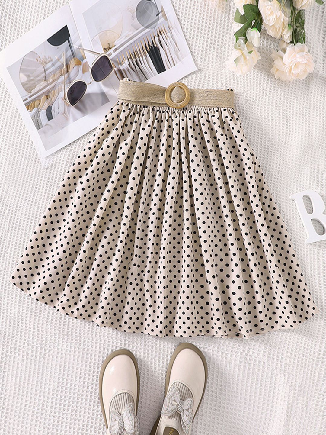 

INCLUD Girls Dot Printed Gathered Skirt, Off white