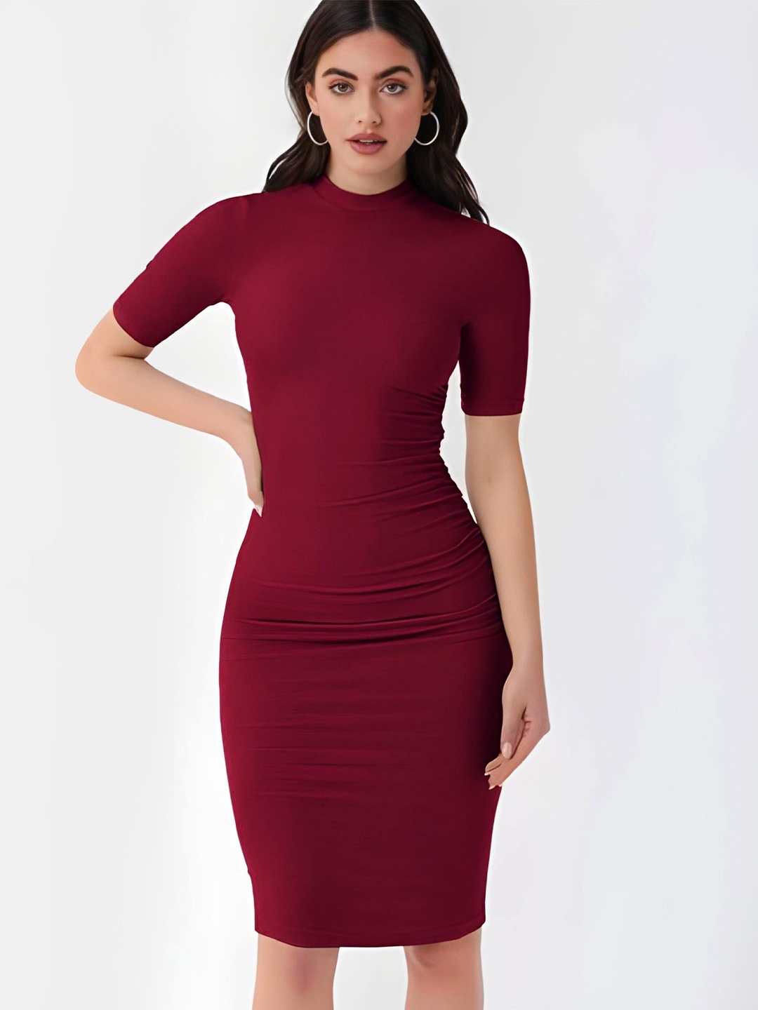 

Stylecast X Slyck Round Neck Short Sleeves Bodycon Dress, Maroon
