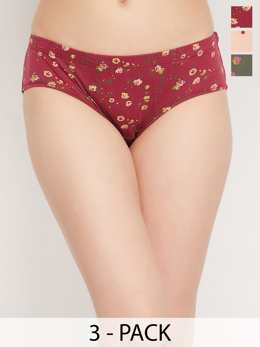 

Clovia Pack Of 3 Floral Printed Bikini Briefs, Green