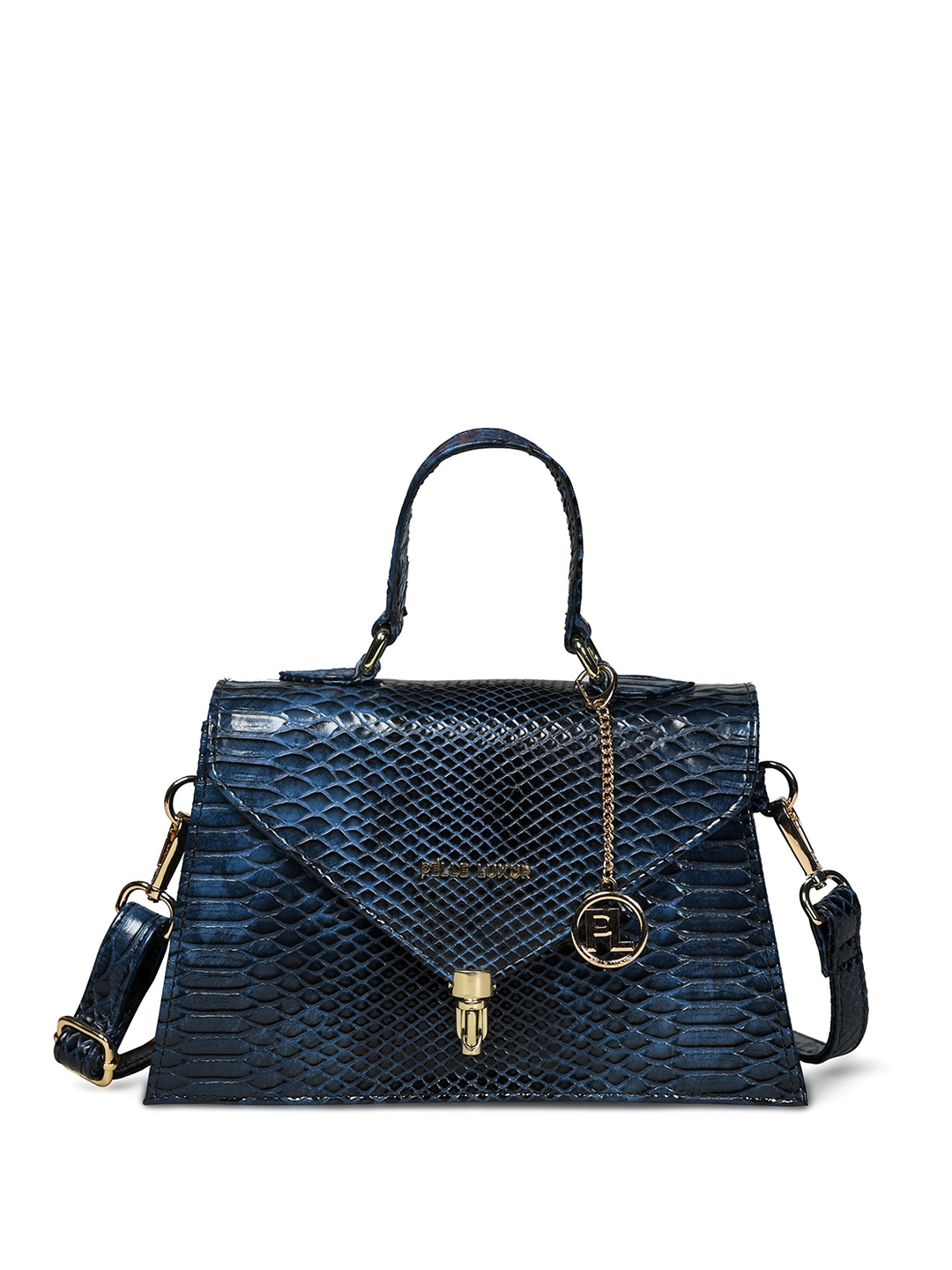 

PELLE LUXUR Animal Textured PU Structured Satchel, Blue