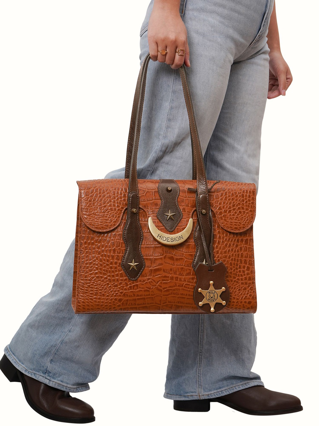

Hidesign Textured Leather Structured Shoulder Bag with Tasselled, Tan