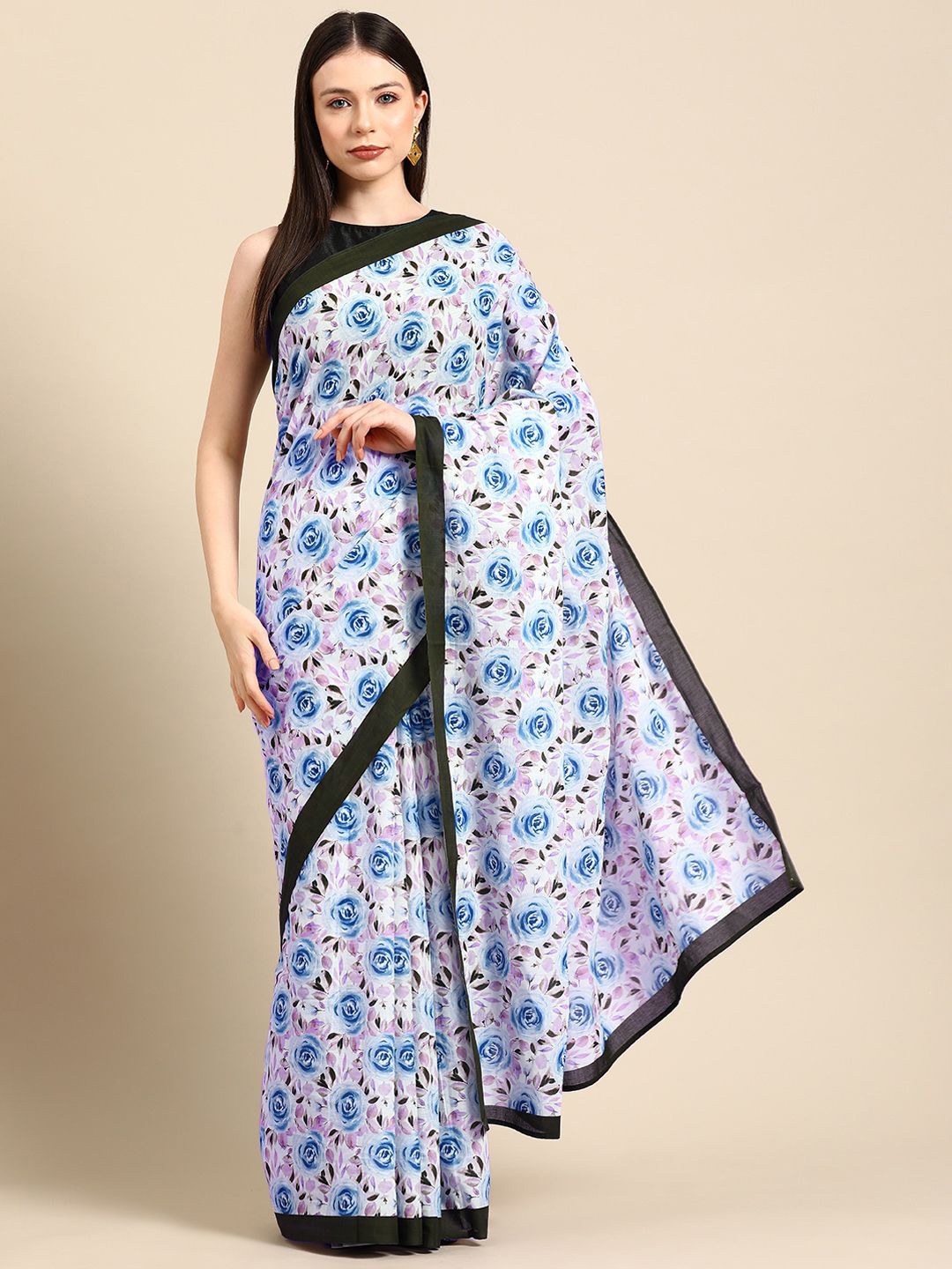 

BUTA BUTI Floral printed Pure Cotton Saree, Blue