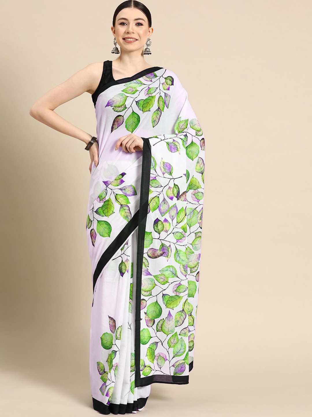 

BUTA BUTI Floral Pure Cotton Saree, White